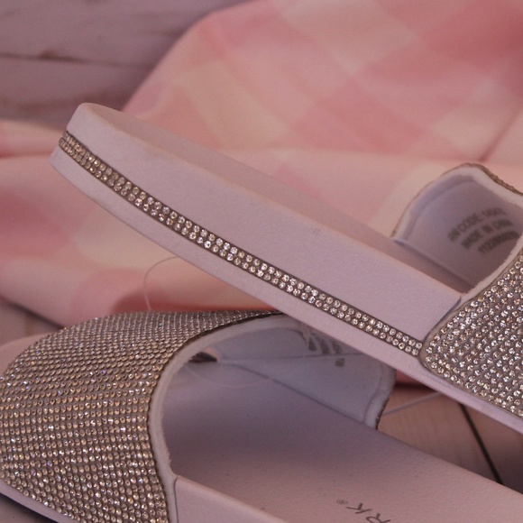 White Rhinestone Slide Sandals - Picture 4 of 4